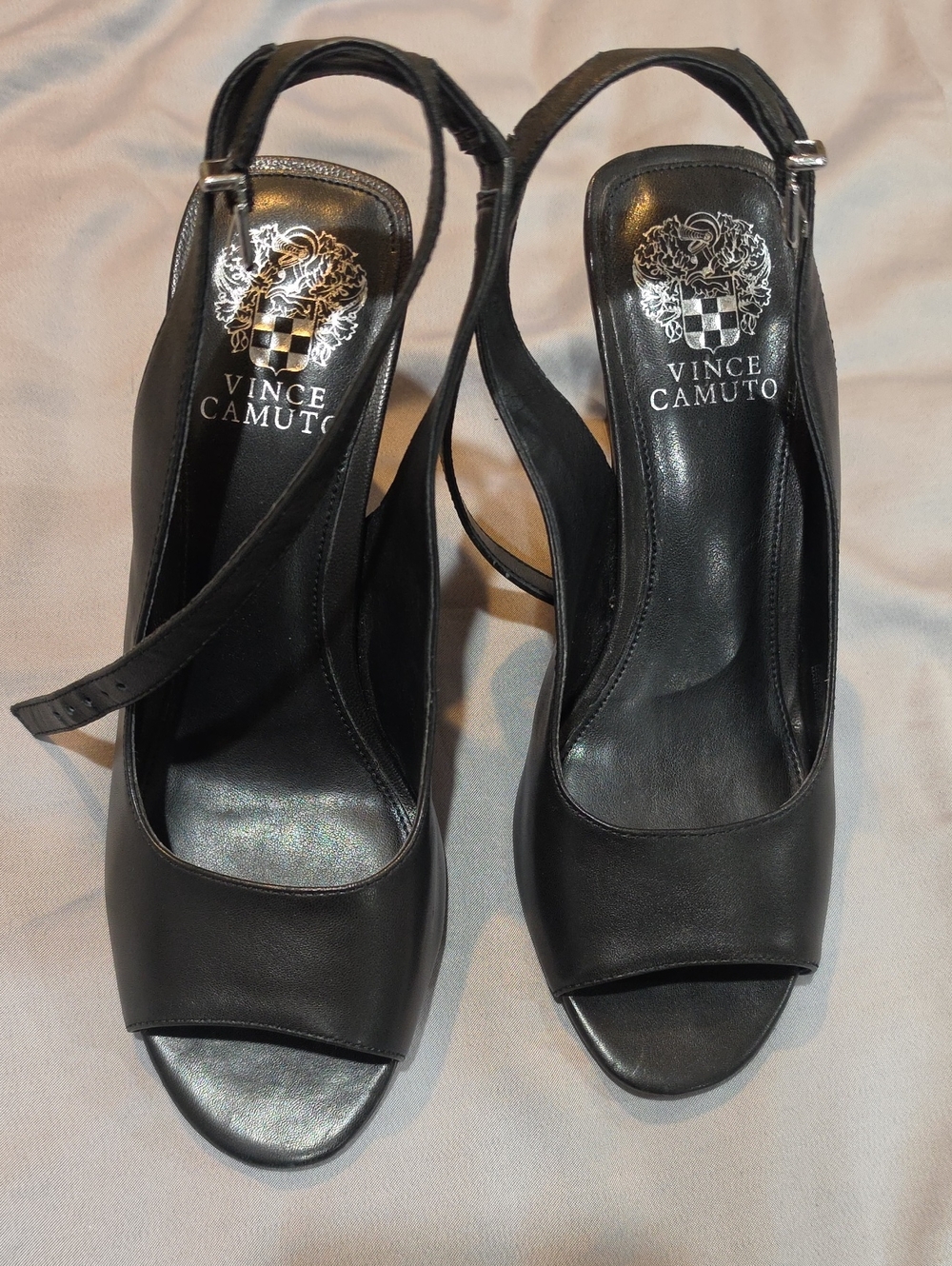 Vince Camuto Black Leather Peep-Toe Slingback Heels